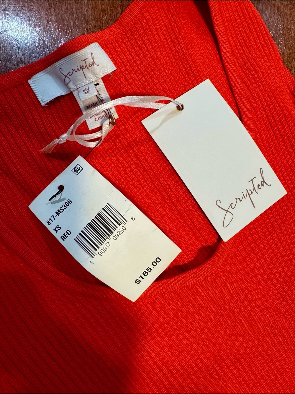 Scripted Bold Orange Cold-Shoulder Ribbed Bell-Sleeve Top - Picture 8 of 10